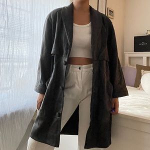 Vintage Leather Longline Trench Coat